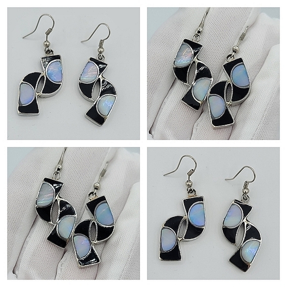 Unique Earrings Silvertone Iridescent Curve Earrings #1126